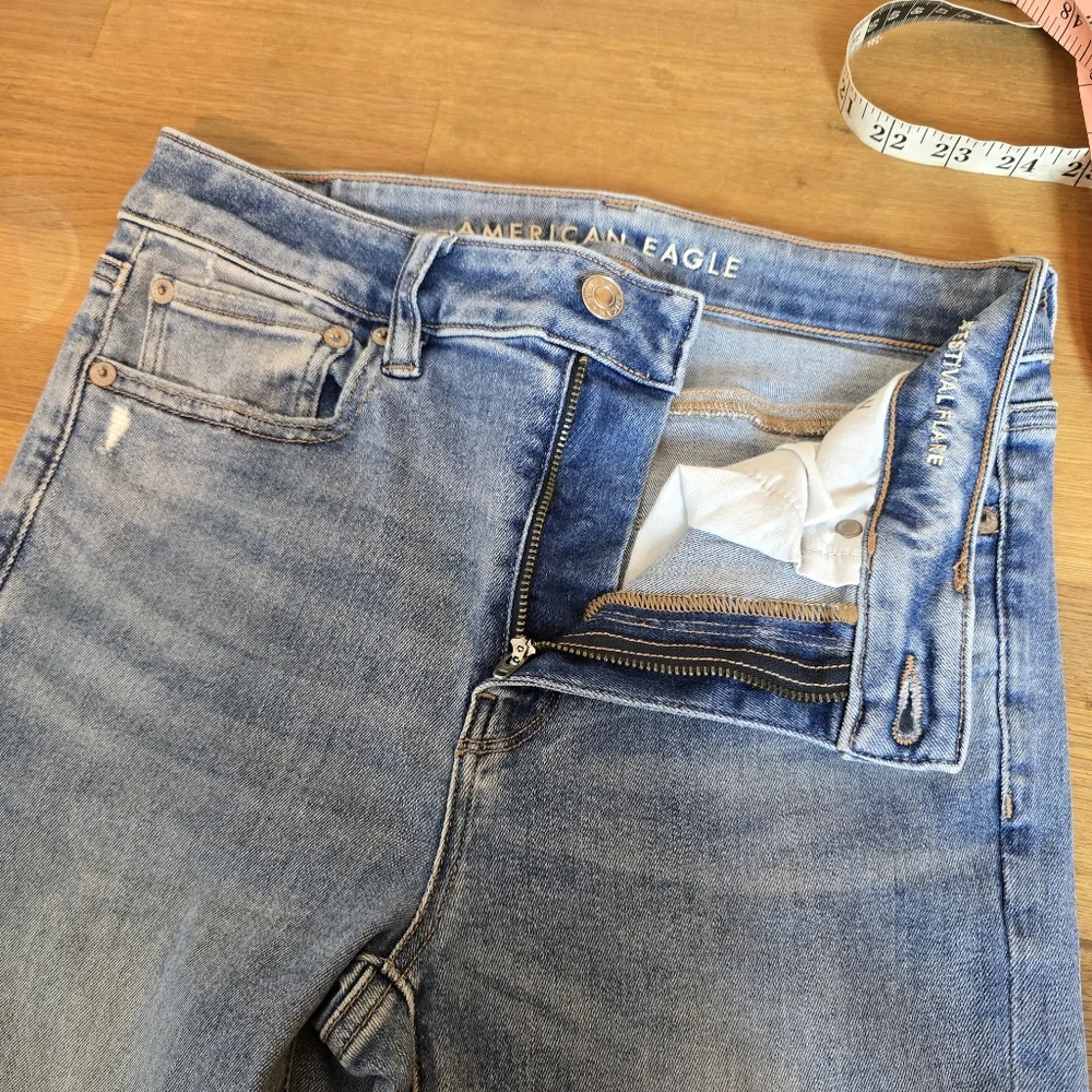AE American Eagle Ne(x)t Level Festival Flare Jean In Indigo Fray 6 R - Picture 12 of 15